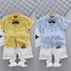 2019 trend style summer cotton Collar shirt printing tie pattern with short sleeve shirt and shorts two pieces for boys and girls