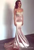 Pink Mermaid Blush Evening Sexy Spaghetti Straps Lace Applique Silk Stain Party Wear Prom Dresses Formal Gowns Custom