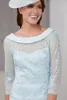Enkel mantel ispirato mor till bruden klänning juvelhals 4/3 långärmad applikation bröllop gästklänningar knä längd kväll klänning 0431