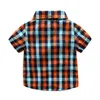 Bébé garçons tenues en treillis enfants chemise à carreaux haut + sangle + short 3 pièces/ensemble 2019 été Boutique enfants Gentleman vêtements ensembles C6338