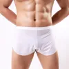 Is silke män boxer shorts bekväma split underbyxor sexiga ultra-tunna se igenom Briefs Casual Night elastiska midja underkläder