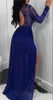 Арабский Пром Dreses Длинные рукава плюс размер жира Женщины 2020 Мода Кружева Аппликации Пайетки бисера Формальные вечерние платья Sexy Leg Split