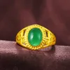 Anello di giada regolabile in oro giallo 18 carati con fascia da uomo classica da donna