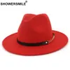 SHOWERSMILE Lana Sombrero Fedora Mujer Caqui Vintage Elegante Jazz Sombrero Mujer Clásico Británico Otoño Invierno Sombreros Y Gorras Nueva Moda D19011102