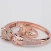 Nytt mode Märke Smycken Sats Lady Brass Hollow Out Full Diamond Green Eyes Leopard 18K Guld Bracelets Rings Sets (1sets)