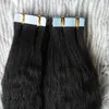 Yaki glattes Echthaar, verworren, glattes Klebeband, Haarverlängerungen, 40 Stück, grobes Yaki-Klebeband im Haar, auf Klebstoffen, PU-Hautschuss, unsichtbar, 40 Stück