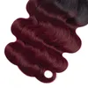 Brésil Ombre cheveux 1B / 99J du corps vague 3 Bundles année 8A non transformés Vin de Bourgogne Rouge Ombre Tissages Extensions de cheveux humains Longueur 10-24 pouces