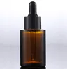 Flat Shoulder Glass Essential Oil Container 1 Ounce Amber Clear Frosted Glass Dropper Bottles 30 ml with Black White Cap