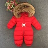 1 ~ 5 Jahre Russisch Neugeborenes Baby-Mädchen-Winter-Raccon realer Pelz unten Body Jungen SäuglingsOnesie Bebe Snowsuit Skisuit Kinder Catsuit