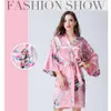 14 färger hemkläder sexiga kvinnors kimono robe pyjamas utskrift blomma v-nacke lös ärm kimono sleepwear med bälte dh0669