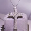 Top Selling Luxe Sieraden 925 Sterling Zilver Handgemaakte Volledige Witte Sapphire CZ Diamond Edelstenen Kruis Hanger Dames Bruiloft Ketting Gift