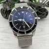 2022 Mens Horloges Zwart Blue Dial Automatische mechanische mannen Horloges roestvrijstalen zilveren armbandband