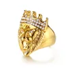 Modyle Gold Color Classic 316L Stainless Steel Men Punk Hip Hop Ring Cool Lion Head Band Gold Ring Jewelry1205600