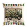 Happy Camper Linnen Kussensloop Vierkante Decoratieve Sierkussen Cover Kantoor Auto Sofa Kussen Covers Creatieve Camping Auto Kussenslopen 45 * 45cm