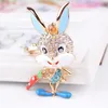 Metalowy klucz pierścień łańcuch Super Cute Bunny Breloki Różowy Niebieski Emalia Rhinestone Zwierząt Wisiorek Złoty Kolor Kreatywny Dzieci Biżuteria