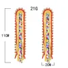 ボヘミアンマカロン樹脂ビーズとラインストーンロングタッセルドロップダングルイヤリング女性ステートメントスタッドイヤリングパーティージュエリー