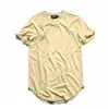 Moda-Curved Hem Hip Hop T-shirt Men Urban Kpop Extended T shirt Plain Longline Men T-shirts Roupas Masculinas