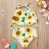 Enfant en bas âge fille maillot de bain tournesol filles hauts pantalons courts 2 pièces ensemble léopard jarretelle enfants maillots de bain été bébé vêtements de bain 2 modèles D5393