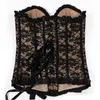 Frill Lacy Corset Top Kvinnors Sexig Plus Storlek S-6XL Burlesque Jacquard Lace Overlay Lace-up Overbust Club Dance Party Corset Bustier