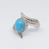 Contrast Color Silver Feather Turquoise Women Rings Fashion Jewelry Band Ring Gift Will and sandy