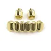 18K Gold Plated Copper Teeth Braces Plain Hip Hop Up 2 Bottom 6 Teeth Grillz Dental Mouth Fang Grills Tooth Cap Cosplay Party Rapper Jewelry