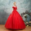 2019 Red Ball Gown Princess Gothic Wedding Dresses Off the Shoulder Lace-Up Back Floor Length Country Western Non White Bridal Gowns Red