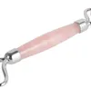 Natural Tumbled Chakra Rose Quartz Carved Reiki Crystal Healing Gua Sha Beauty Roller Facial Massor Stick with Alloy Gold-Plated