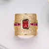Luxus großer Palast 925 Sterling Silber 14k vergoldet Granat Edelstein Eheringe Ringe für Frauen Verlobungsbrid Schmuck Finger