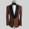 Chocolate Mens Prom Suits Shawl Lapel Wedding Suits For Men Long Sleeves Groomsman Tuxedos Two Pieces One Button Blazers Jacket+Pants