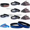 New Thin Blue Line Bandiera americana Cinturino in silicone Sottile linea rossa USA Flag Hand circle Fashion Bracciali C0222