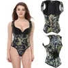 Kvinnor plus storlek plast utbenad jacquard halterneck vadderad spets-up underbust korsett väst mode kroppen shaper bantning midja cincher shapewear