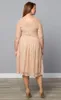 Crimson Fashion Plus Size Lace Evening Gowns Tea Length V-Neck Cocktail Party Bridesmaid With Sheer Sleeves Mother Dresses Special Occasion