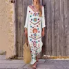 Женщины Boho Long Maxi платье национальное стиль цветочный принт лето хлопковое льняное льня