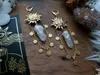 Dungle Chandelier güneş tanrıçası kuvars cazibe pirinç küpeler yıldız ay boho hippi bohemian gök cadı metafizik mücevher