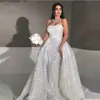2020 glaring sequined Mermaid Arabic Wedding Dresses with Detachable Train Sweetheart Full Sequins Plus Size Overskirt Bridal Gowns