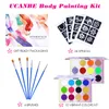 Ucanbe Neon Face Face Caws Tattoo Kit с 24 трафаретами и 6 кистями Хэллоуин вечеринка фестиваль макияж.