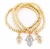 Золотое злае глазное браслет Турции CZ Crystal Small Charm Hand of Hamsa Bracelets для женщин Эластичная цепная цепь модные бусинки подарки 2725012