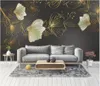 Papel tapiz mural fotográfico personalizado grande 3d Luz moderna de lujo líneas doradas en relieve flores mural fondo nórdico papeles de pared decoración para el hogar