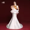 Luxury Long Evening Qi Pao Gown Sexiga Slim Ladies Trailing Cheongsam Vit Prom Party Dress Wedding Evening Bankett Vestidos