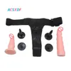 ACSXDF Ultra Elastic Harness Strap On Duplo Dildo Strapon Realistic Calças Sex Toys para casais de lésbicas Mulher Sex Shop