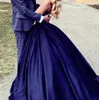 Vintage Dark Navy Blue Wedding Dresses Ball Glows Strapless Satin Retro Golvlängd 2019 Classic Design Brudklänningar Anpassade plus S195R