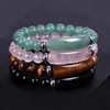 Pulseira de Pedra Natural Bracelete 8mm Reiki Cura Quartzo Aventurine Agate Rose Crystal Retangle Bar Charme Pulseiras Frisadas