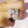 2 pcs top selling casal anéis de luxo jóias 925 esterlina prata oval corte branco topázio cz diamante eternidade wome casamento nupcial anel conjunto presente