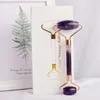 Amethyst ansiktsrulle med presentförpackning Skinvårdsverktyg Natural Stone Quartz Face Roller Health Massage Neck Body Spa Akupunktur Beauty