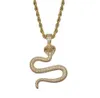 14K Gold CZ S Shape Cobra Snake Wise Naszyjnik Cubic Zircon Cool Men Men Dift Biżuterię Raper Singer Akcesoria 288W