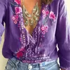 Fanbety mujeres bordado bohemio blusa camisa elegante sexy con cuello en v estilo étnico blusas verano casual tres cuartos boho blusas LY191116