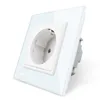 Livolo EU Standard Power Socket, White Crystal Glass Panel, 110~250V 16A Wall Power Socket,Luxury Tempered Glass