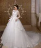 Bola Vestido de Manga Longa Organza Branco Plus Size Princesa Vestidos De Noiva Vestidos De Noiva Vestidos de Noiva 2019 Zuhair Murad Vestidos