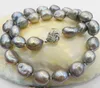 Mooie 12-13mm South Sea Baroque Grey Silver Pearl Necklace 18 Inch 925 S