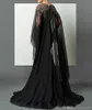 2019 schwarze Meerjungfrau-Arabisch-formale Abendkleider von Elie Saab, Perlen-Chiffon mit Umhang, afrikanisches Abschlussball-Party-Kleid, Festzug, Promi-Kleid, Landebahn 5